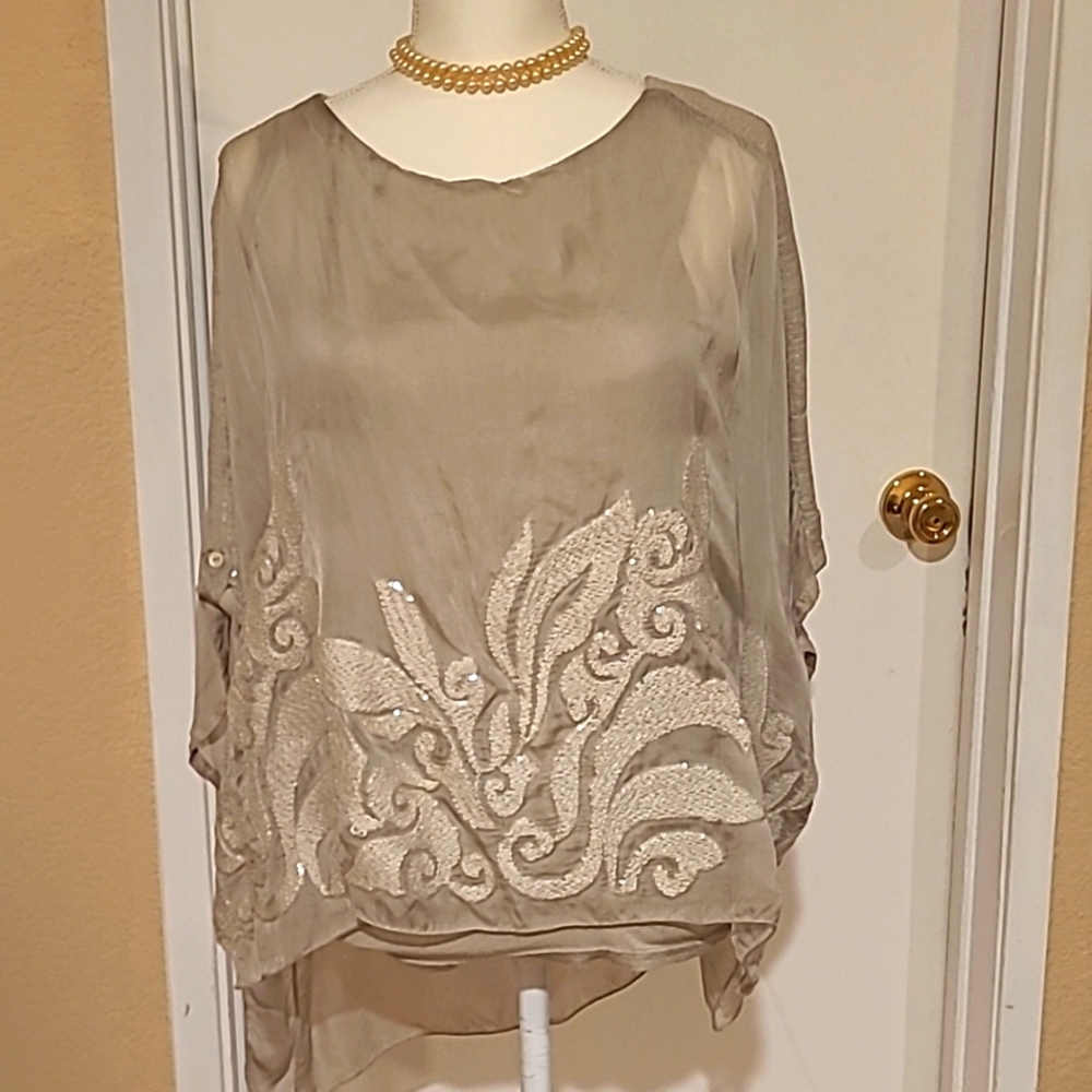 Italian brand taupe sequin top. Size small